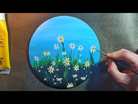 Acrylic painting for beginner / tutorial easy flowers painting / აკრილის საღებავებით  ხატვა